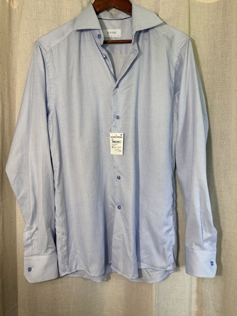 Eton Slim Fit Textured Light Blue Dress Shirt 39 15.5 NWT Luxury Designer